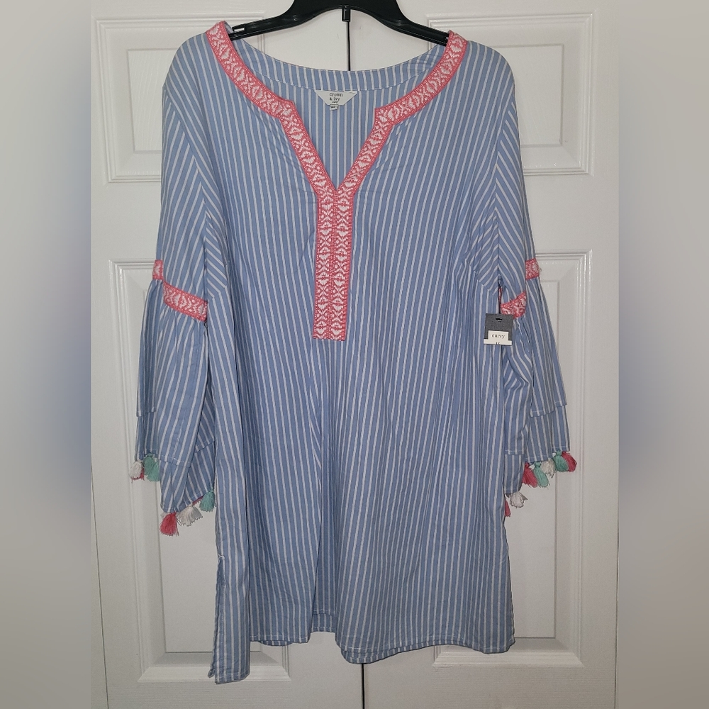 NWT. Crown & Ivy Striped Blouse 1X